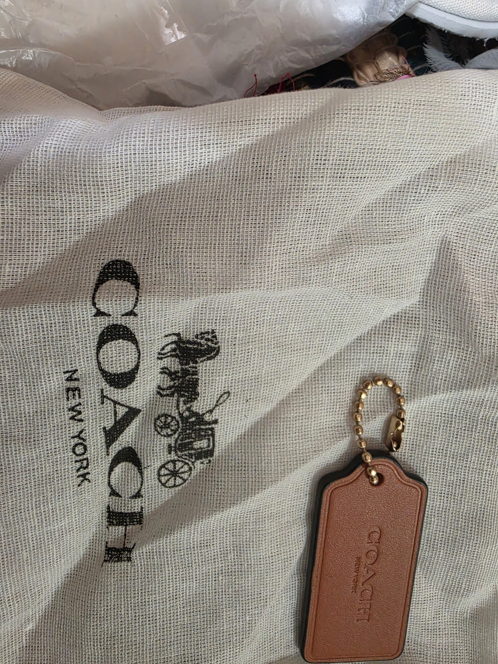 COACH Women's Leather Bag Tag in Brown+linen Dust Bag